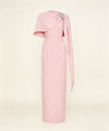 Draped Shoulder Crystal Embellished Pink Formal Maxi Dress