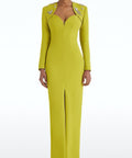 Chartreuse Sweetheart Long Sleeve Crystal Tassel Epaulet High Slit Column Maxi Gown