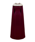 Mesh Beaded Illusion Neck Floor Length Crepe Formal Maxi Dress