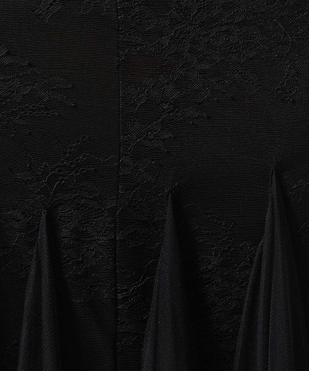 Black Halter Lace Maxi Gown With Flared Tulle Skirt