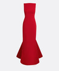 Red Sleeveless Boat Neck V-Back Flared Mermaid Maxi Evening Gown