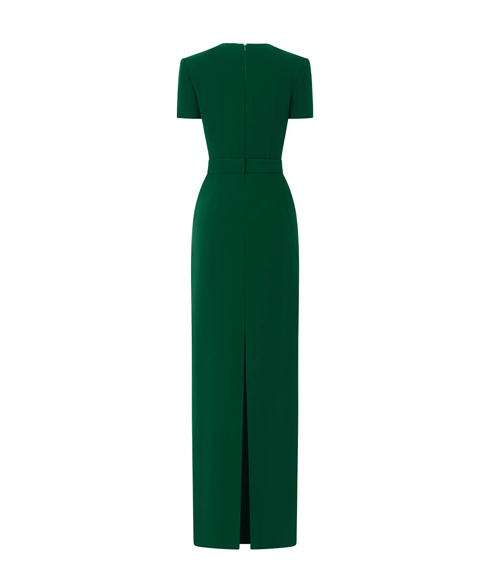 Emerald Green Beaded Square Neck Sheath Formal Maxi Evening Gown