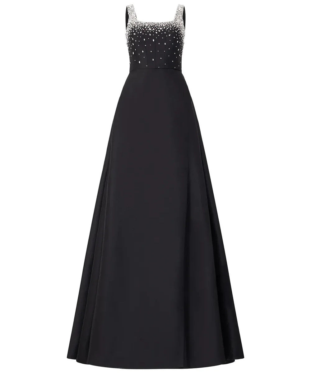 Rhinestone Sleeveless Square Neck Ball Gown With Front Slit