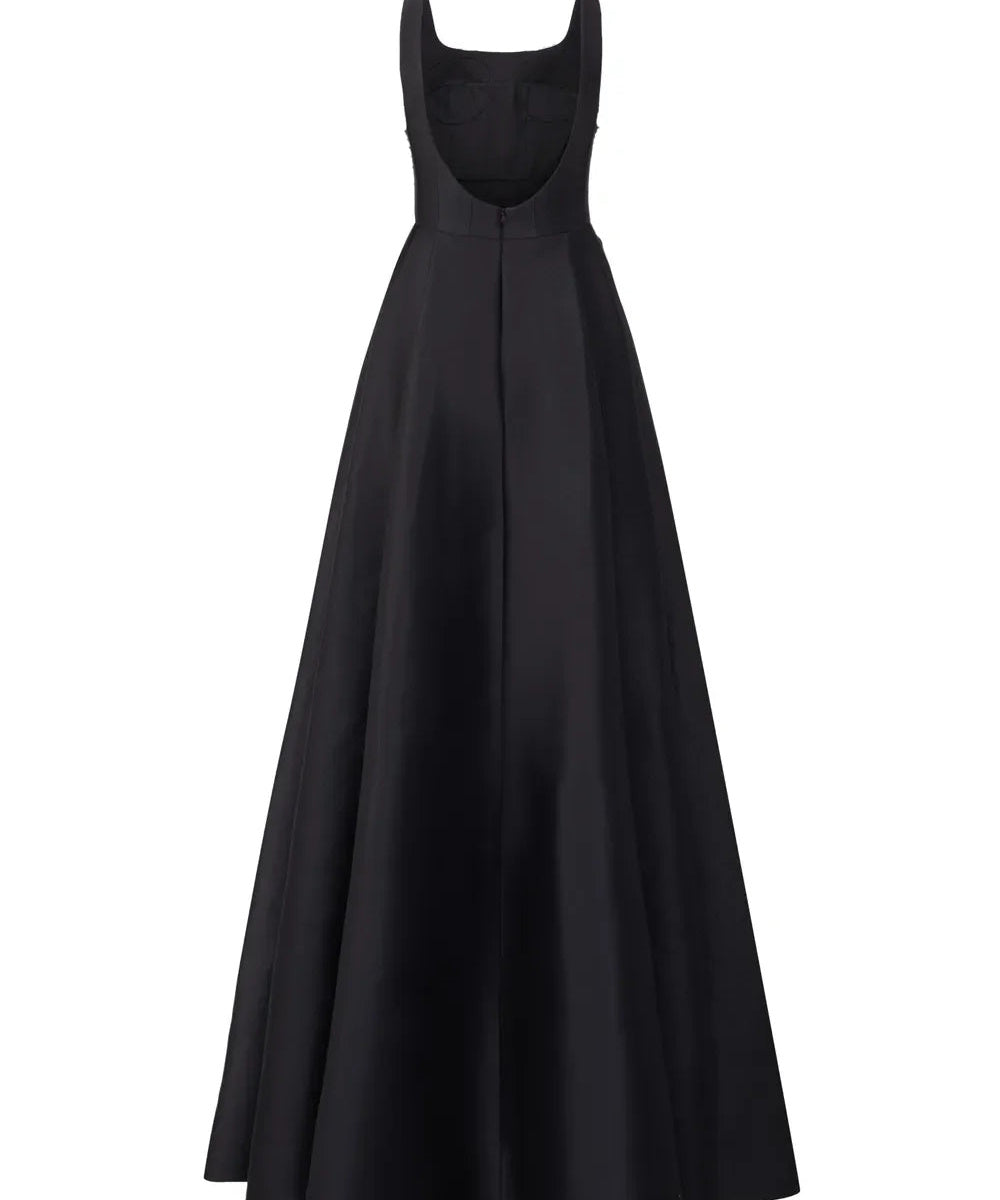 Rhinestone Sleeveless Square Neck Ball Gown With Front Slit