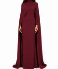 Burgundy High Neck Cape Sleeve Mermaid Formal Maxi Gown