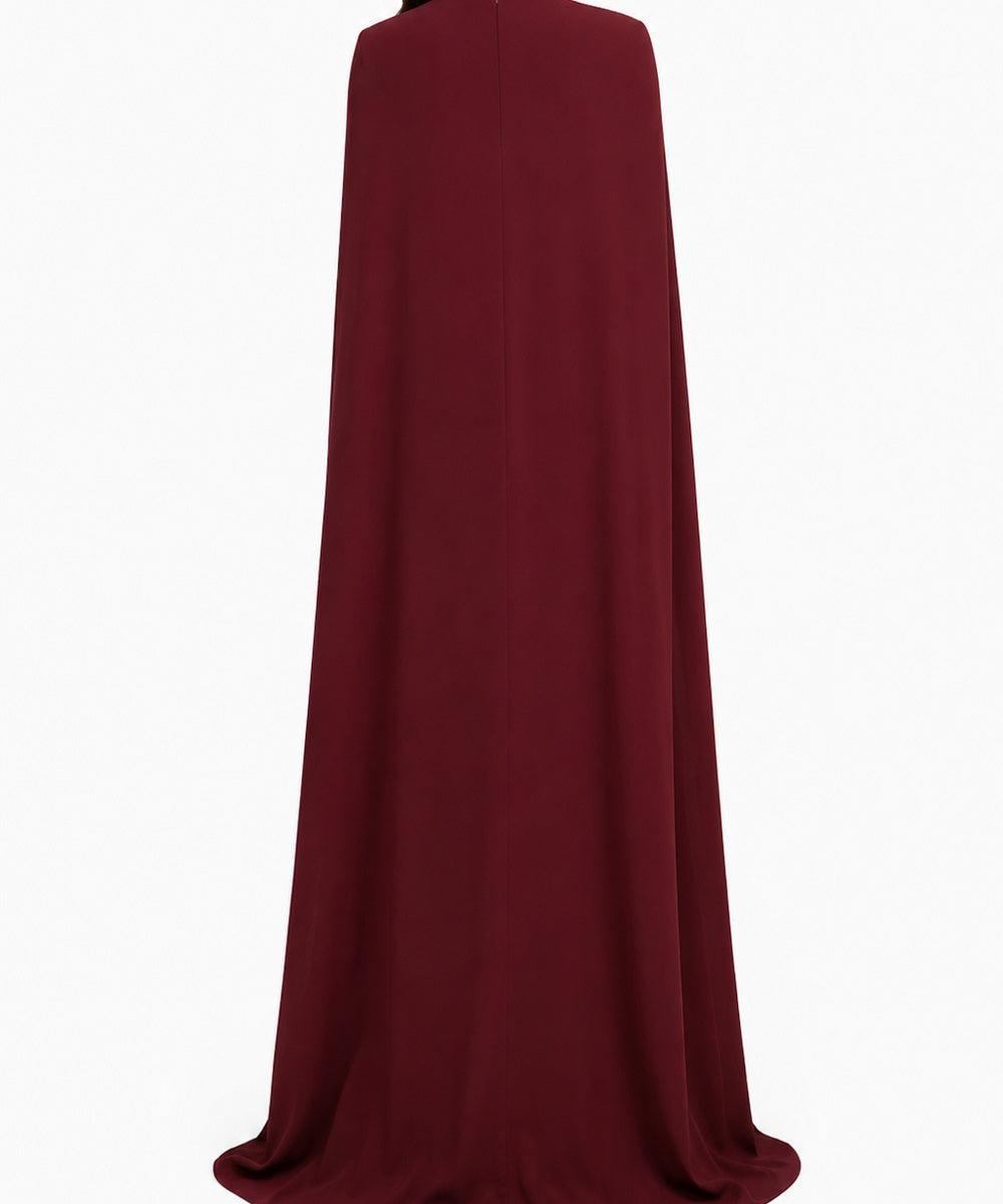 Burgundy High Neck Cape Sleeve Mermaid Formal Maxi Gown