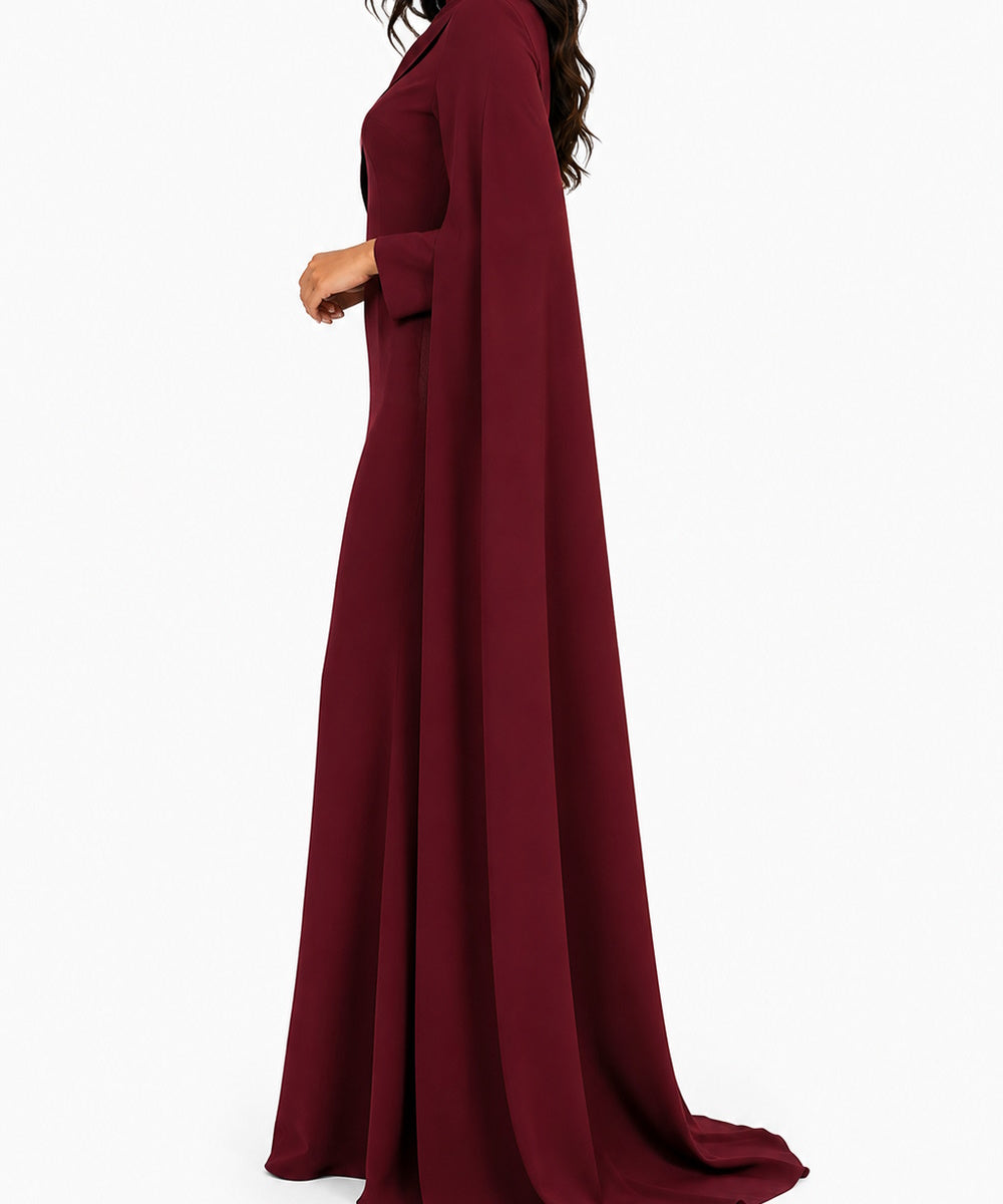 Burgundy High Neck Cape Sleeve Mermaid Formal Maxi Gown