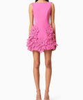 Hot Pink Sleeveless Boat Neck 3D Floral Appliqué Mini Cocktail Dress