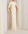 Cream High Neck Cape Sleeve Cowl Back Mermaid Maxi Evening Gown
