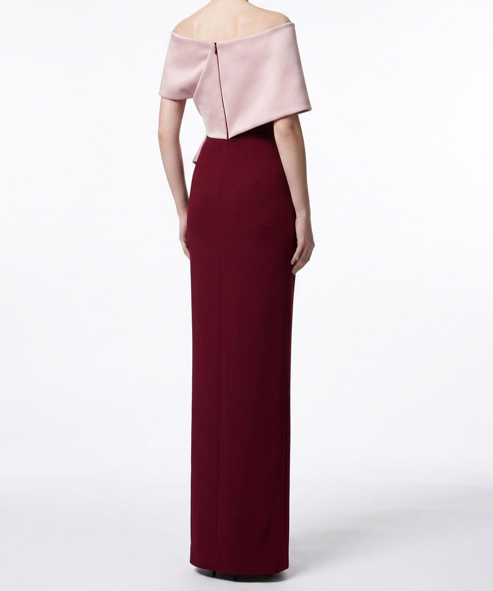Two‑Tone Off‑The‑Shoulder Structured Column Evening Gown