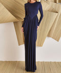 Long Sleeve Cut‑Out Draped Maxi Evening Gown