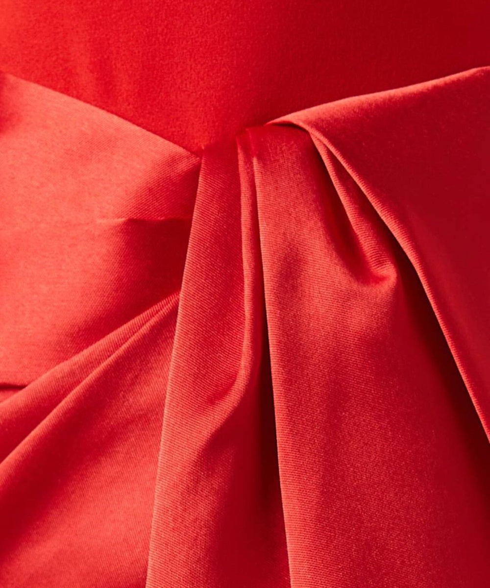 Red Off‑the‑Shoulder Long Sleeve Midi Dress With Satin Bow Detail