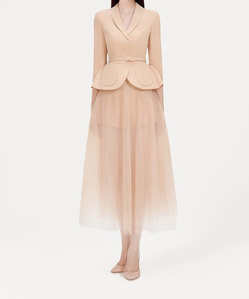 Peplum Blazer & Tulle Midi Skirt Two Piece Formal Set
