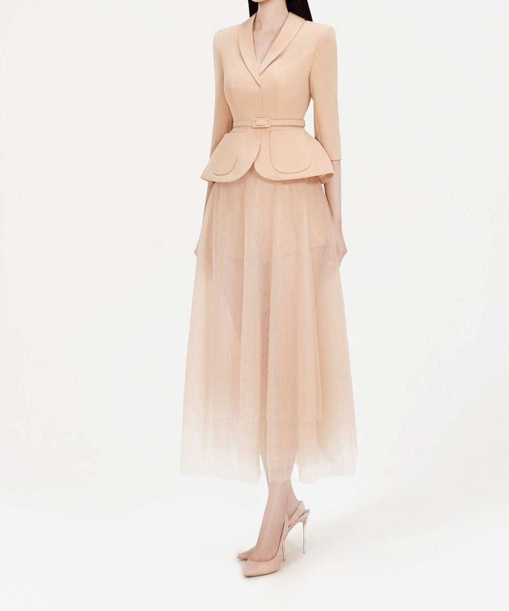 Peplum Blazer & Tulle Midi Skirt Two Piece Formal Set