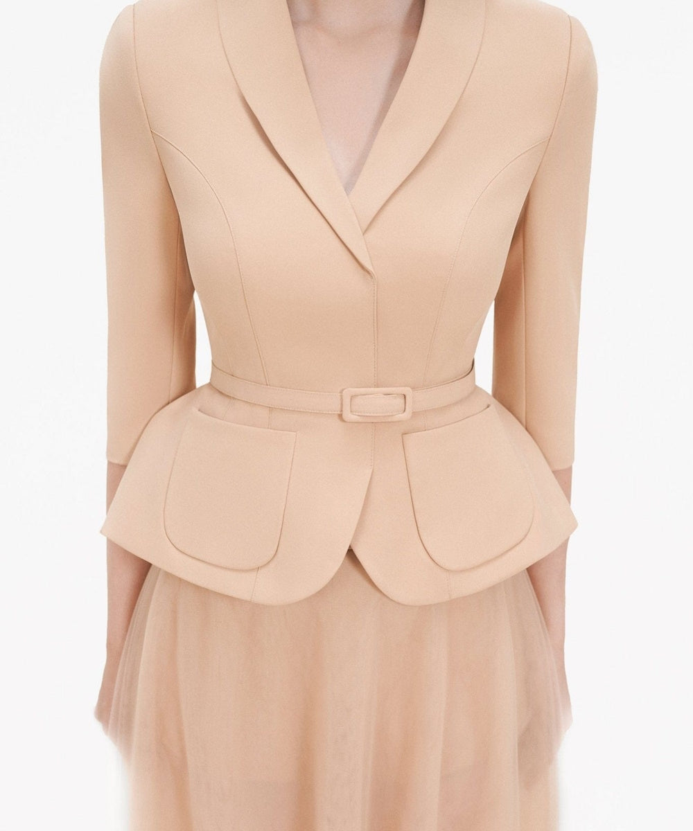 Peplum Blazer & Tulle Midi Skirt Two Piece Formal Set