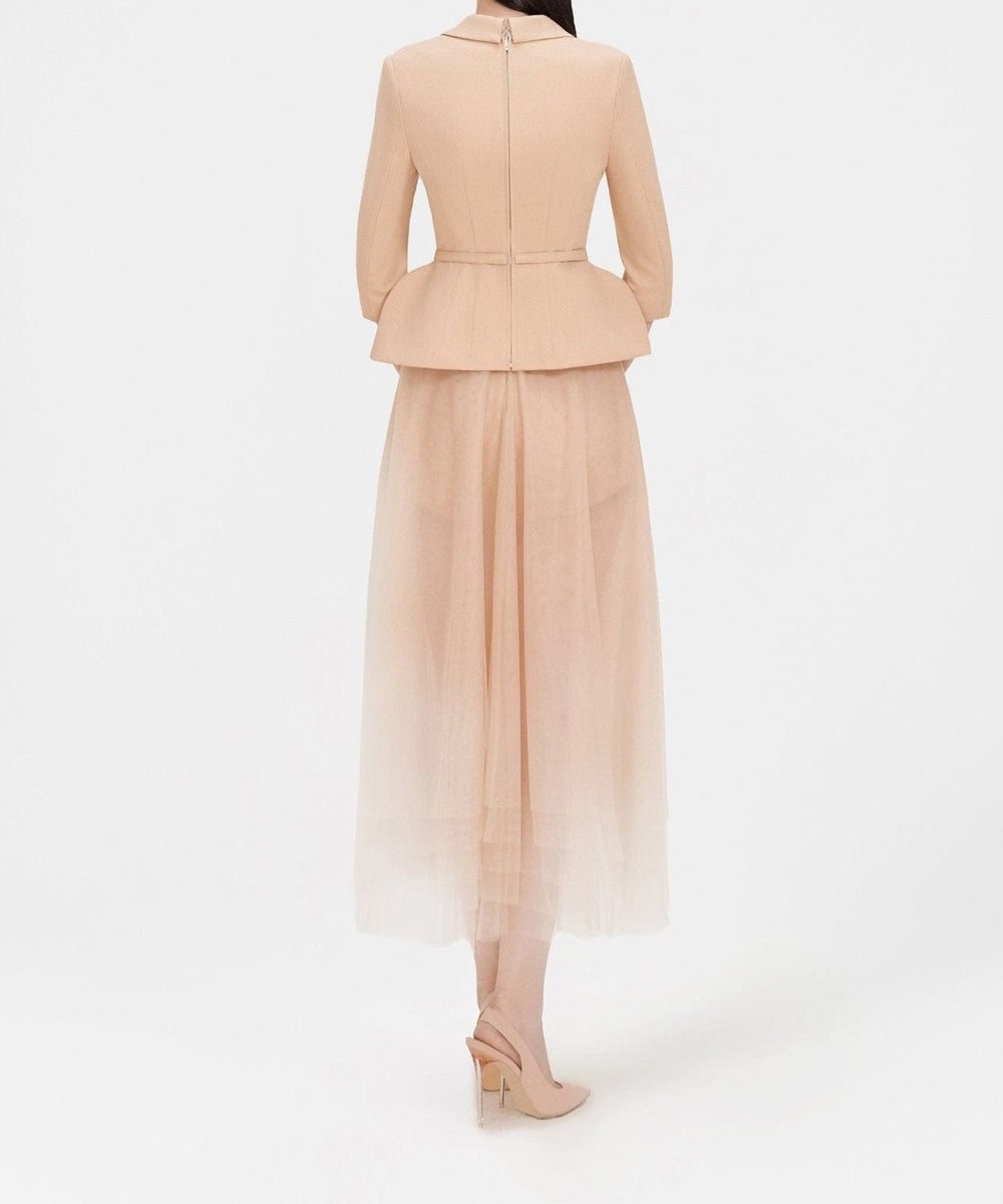Peplum Blazer & Tulle Midi Skirt Two Piece Formal Set