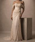 Off-Shoulder Pearl Sweetheart Corset Lace Mermaid Wedding Dress With Lace-Up Back