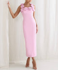 3D Rose Floral Strap Bodycon Midi Dress With Back Split