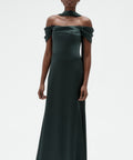 Dark Green Off‑the‑Shoulder Satin Mermaid Evening Gown With Neck Sash