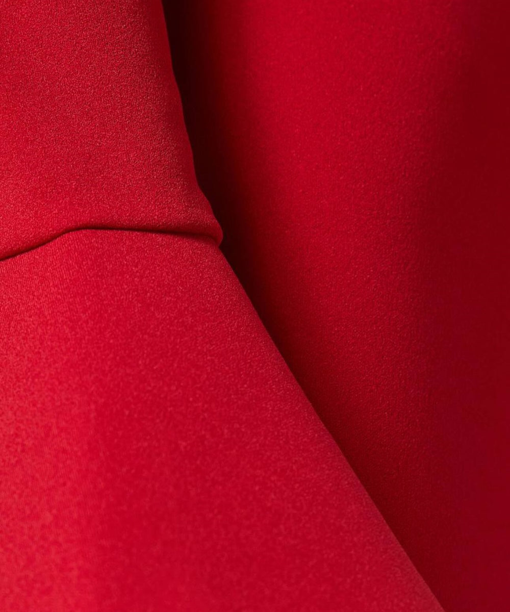 Red Deep V Neck Long Sleeve Maxi Evening Dress With Flared Cuffs & Back Slit