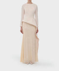 Cream Long Sleeve Round Neck Peplum Top with Sequin Mermaid Maxi Skirt Evening Gown