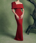 Red Asymmetric Off‑Shoulder Mermaid Evening Gown
