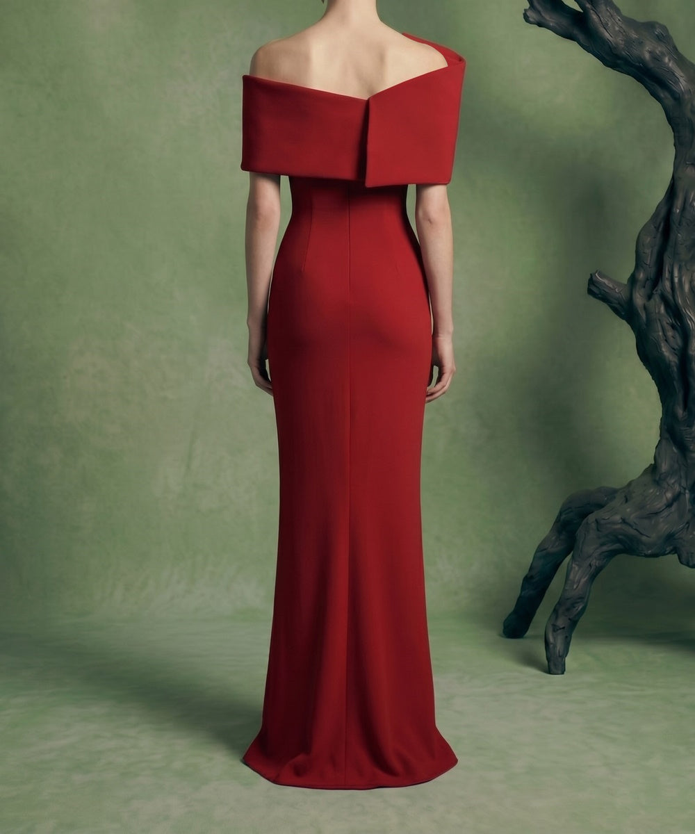Red Asymmetric Off‑Shoulder Mermaid Evening Gown