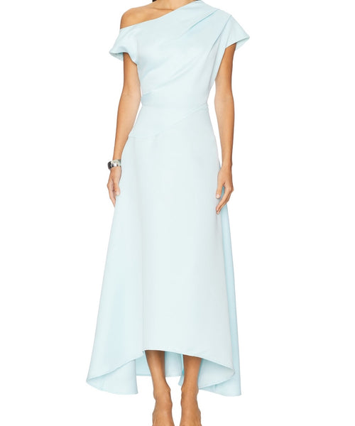 Asymmetric One Shoulder High Low Midi Satin Formal Dress