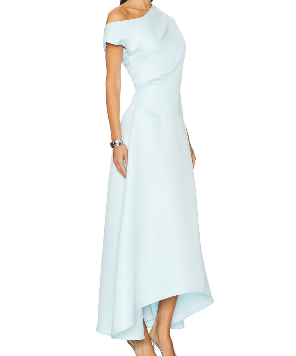 Asymmetric One Shoulder High Low Midi Satin Formal Dress