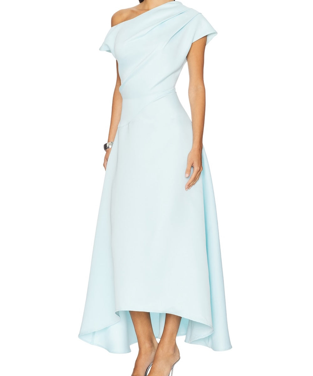 Asymmetric One Shoulder High Low Midi Satin Formal Dress