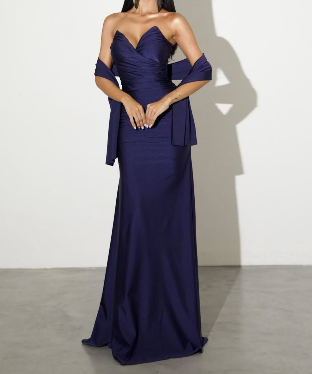 Strapless Sweetheart Ruched Satin Mermaid Evening Gown With Detachable Multi‑Way Sash