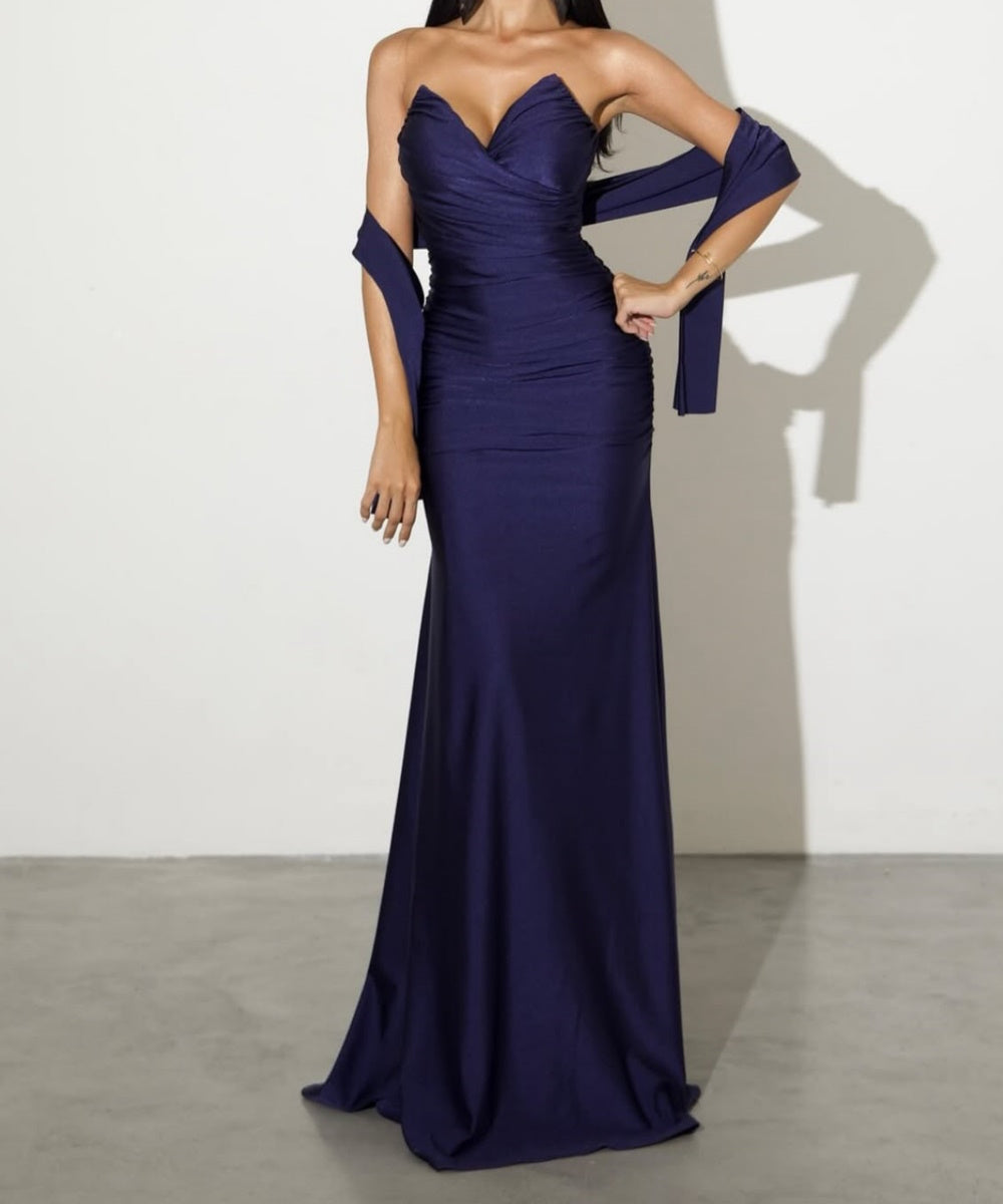 Strapless Sweetheart Ruched Satin Mermaid Evening Gown With Detachable Multi‑Way Sash