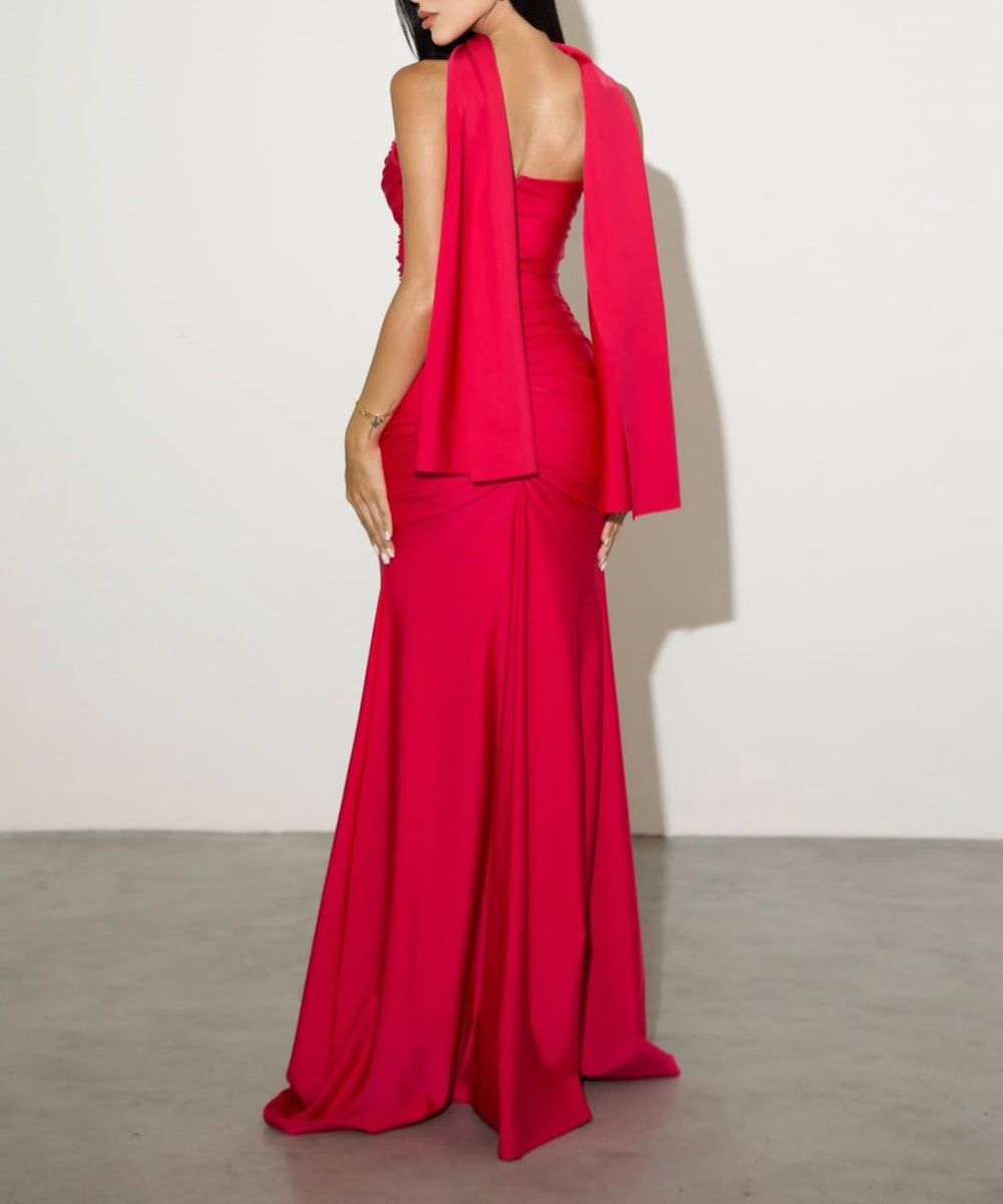 Strapless Sweetheart Ruched Satin Mermaid Evening Gown With Detachable Multi‑Way Sash