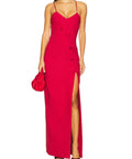 Red Spaghetti Strap Bow Detail Maxi Dress With High Slit & Open Back