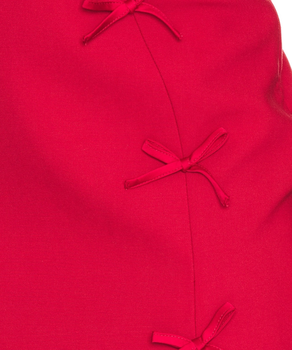 Red Spaghetti Strap Bow Detail Maxi Dress With High Slit & Open Back