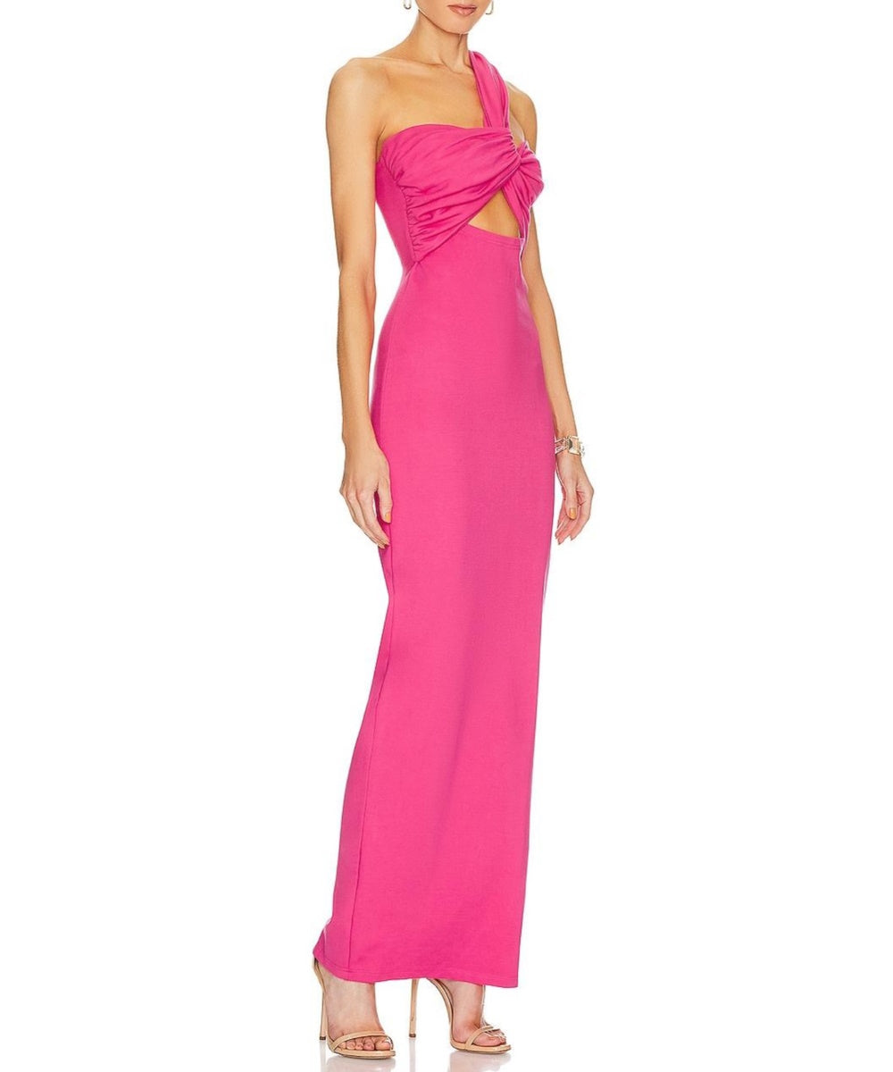 Hot Pink One Shoulder Cutout Maxi Bodycon Dress
