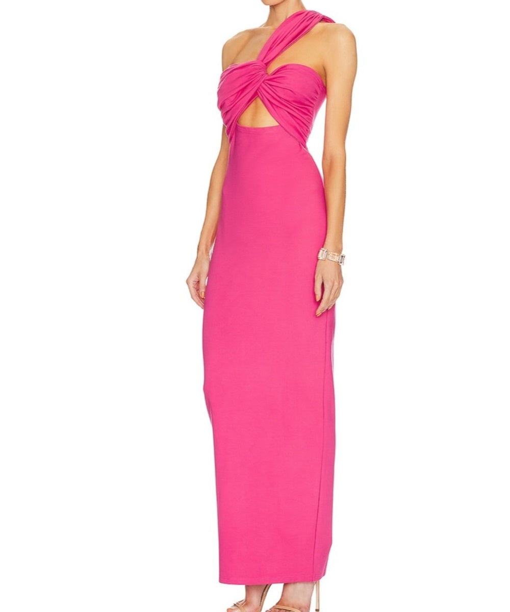 Hot Pink One Shoulder Cutout Maxi Bodycon Dress