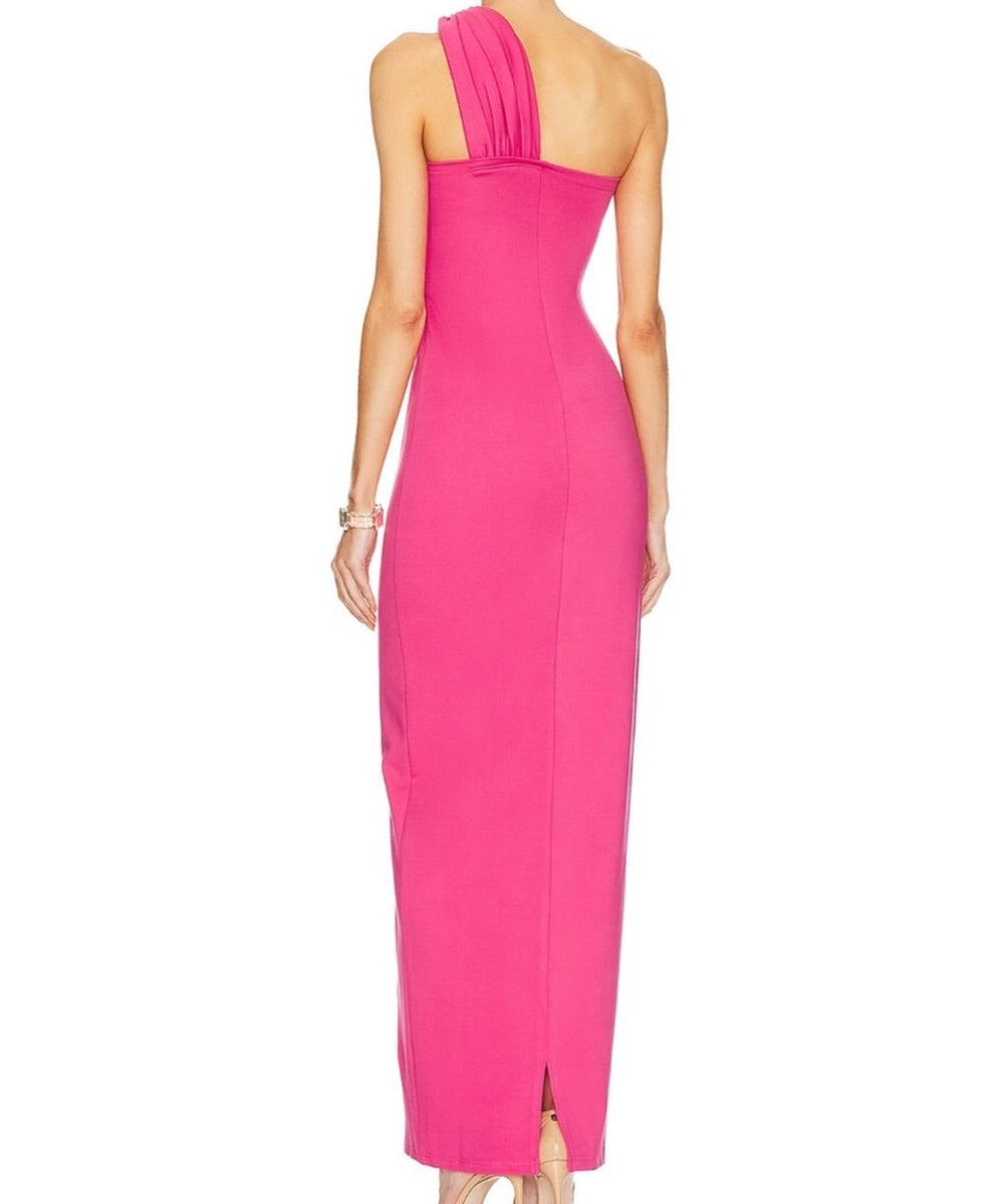 Hot Pink One Shoulder Cutout Maxi Bodycon Dress