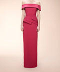 Red Off The Shoulder Peplum Crepe Column Formal Maxi Gown