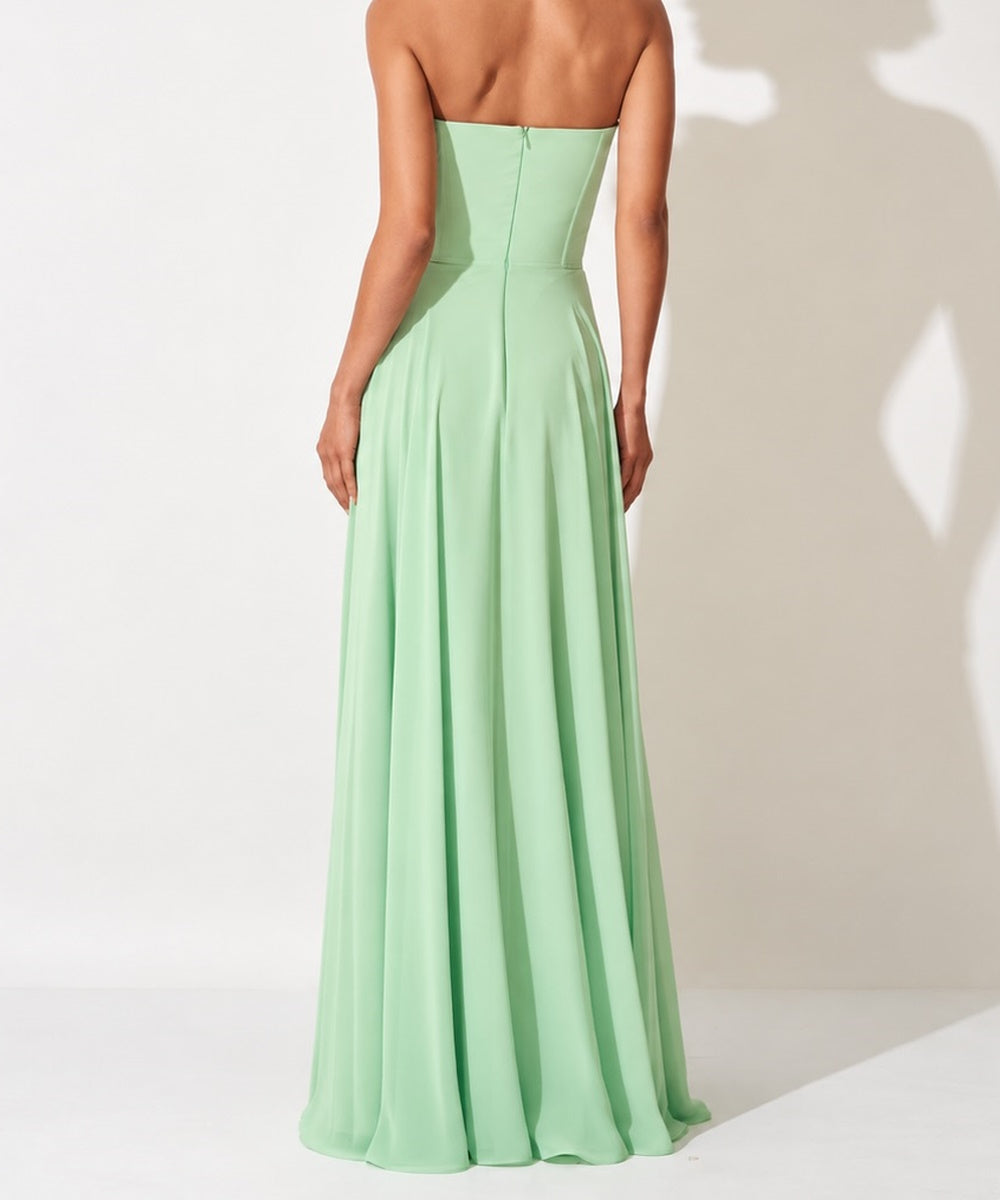 Mint Green Strapless 3D Floral Corset Chiffon A-Line Evening Gown