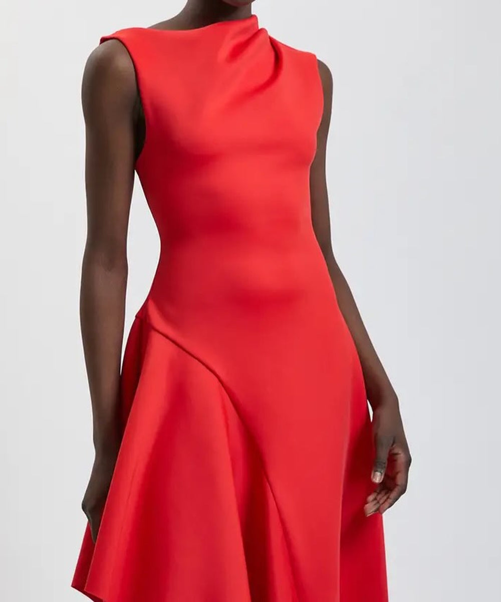 Sleeveless Draped Neck Asymmetric Ruffle Maxi Evening Dress