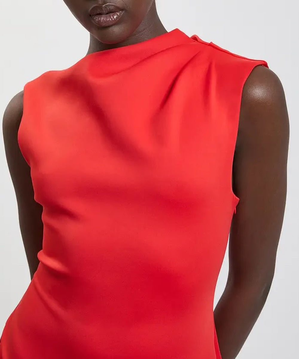 Sleeveless Draped Neck Asymmetric Ruffle Maxi Evening Dress