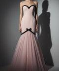 Blush Strapless Sweetheart Mermaid Evening Gown With Black Bow Trim