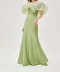 Off Shoulder Ruffled Organza Mermaid Formal Evening Gown, Sage Green