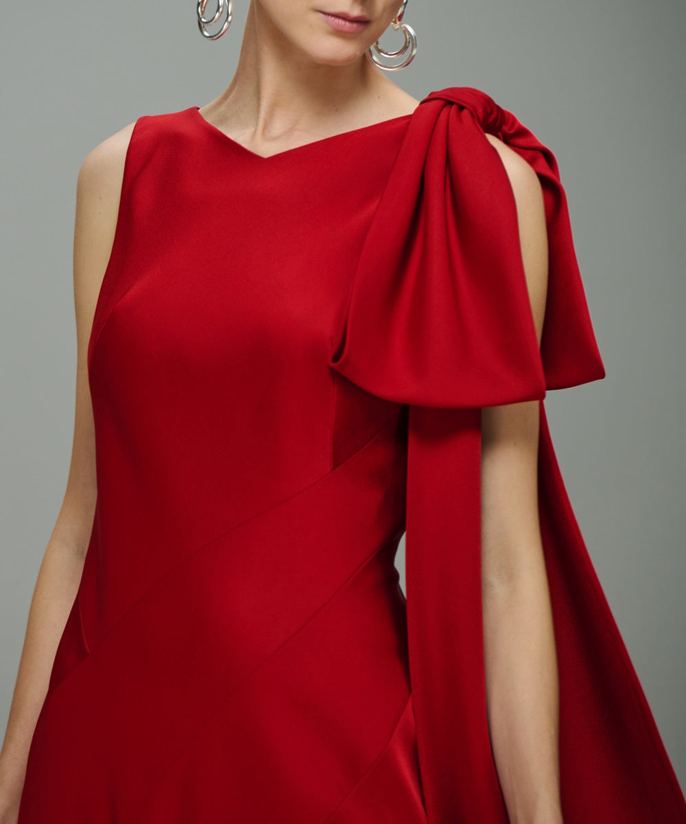 One Shoulder Bow Detail Satin Mermaid Evening Gown