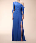 One Shoulder Cape Sleeve Chiffon Formal Maxi Dress With High Slit