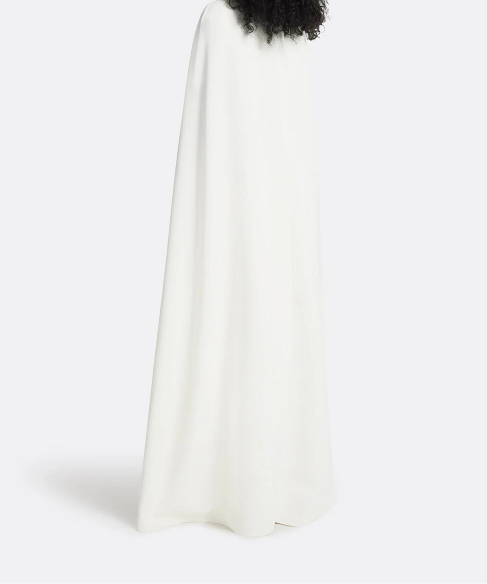 Ivory Gem Embellished Square Neck Cape Sleeve Column Evening Gown