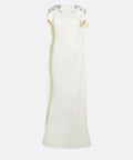 Ivory Beaded Leaf Cape Mermaid Crepe Evening Gown