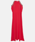 Hot Pink Crystal Embellished Cold Shoulder Cape Sleeve Loose Maxi Gown