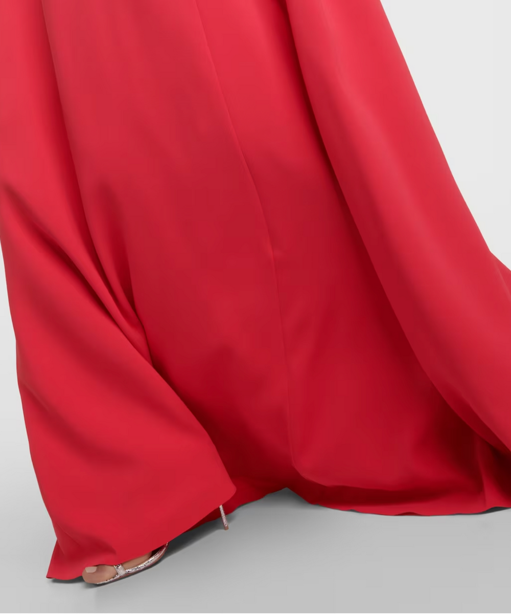 Hot Pink Crystal Embellished Cold Shoulder Cape Sleeve Loose Maxi Gown